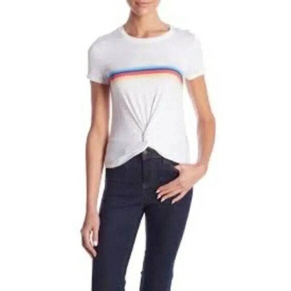 Love, Fire White Twist Knot Front Rainbow Short Sleeve T-Shirt L - Picture 1 of 4